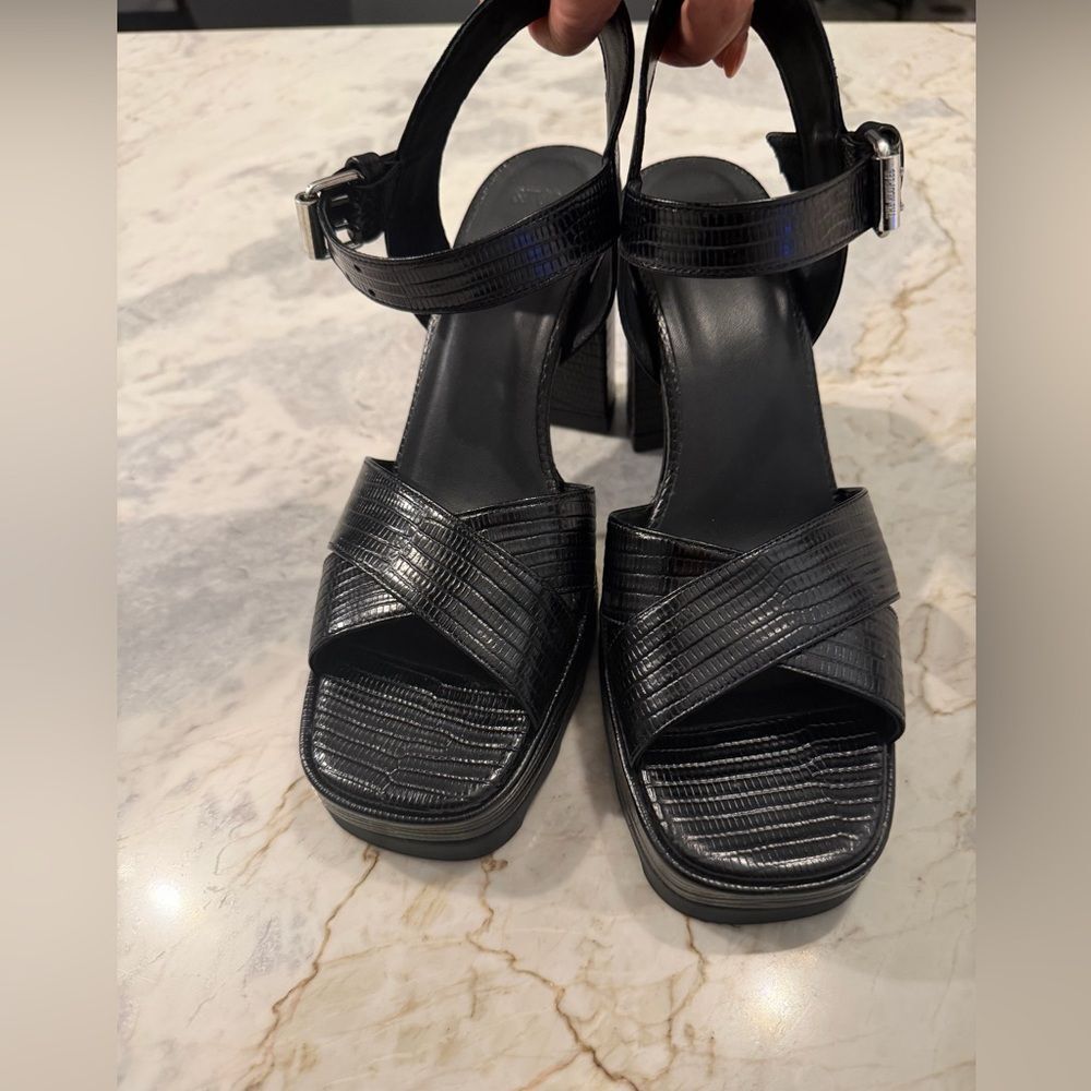 The Kooples Black Textured platform block Heels